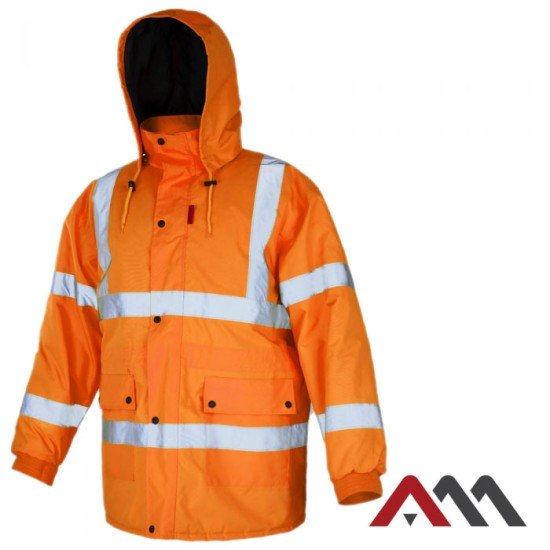 Dolga oranžna zimska odsevna jakna   (visoko vidna oblačila)