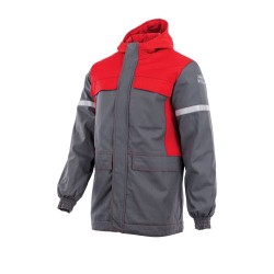 Sara Workwear moška sivo-rdeča dolga zimska zaščitna delovna jakna GROM 5W1 Winter
